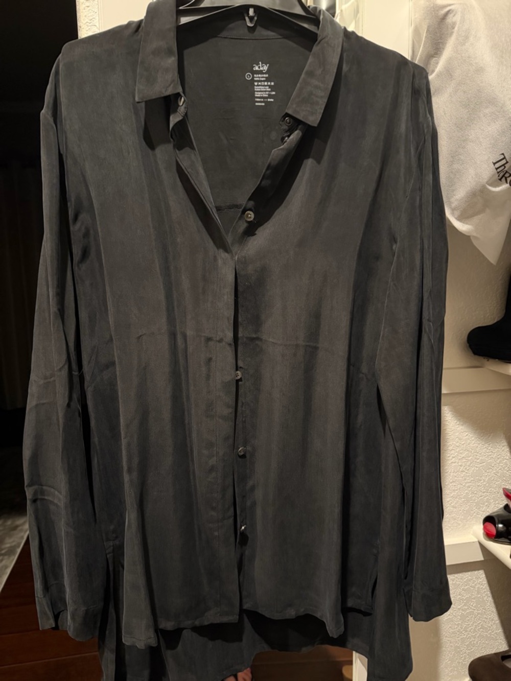 ADAY Something Luxe Black Button-Down Shirt New